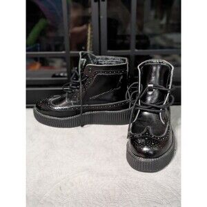 T.U.K Black Wingtip Leather Boot Sz Men's 5 Women's 7.5 Punk Goth Y2K Biker Tuk